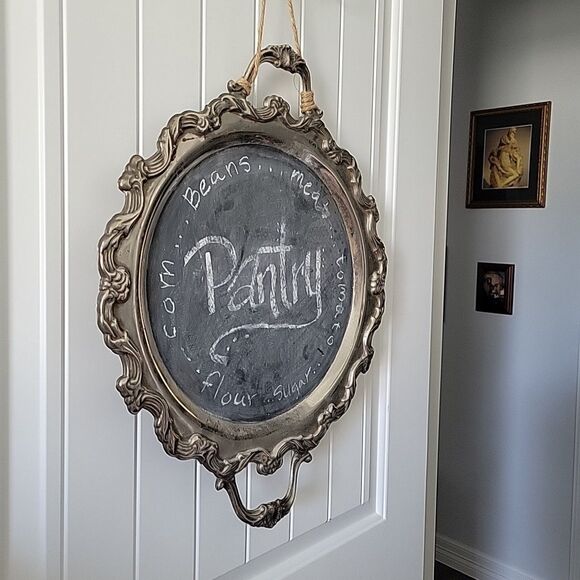 Vintage Chalk Board Menu Board Silverplate Tray Platter 22" x 17" w hanger - Picture 2 of 14